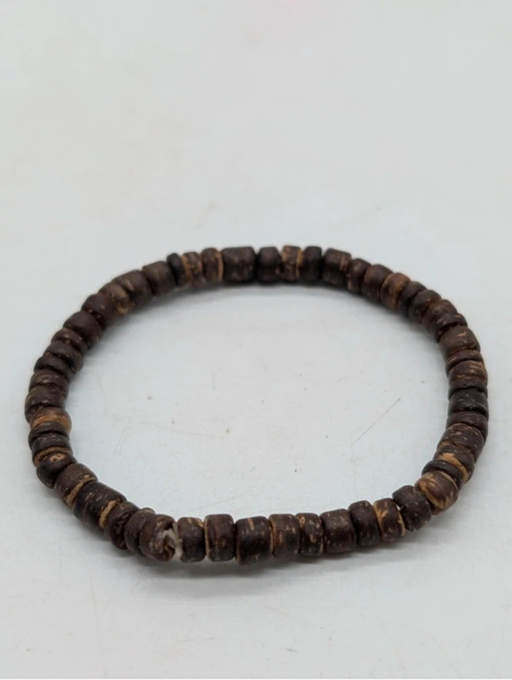 Vintage Natural Coconut Shell Heishe Bead Stretch Bracelet